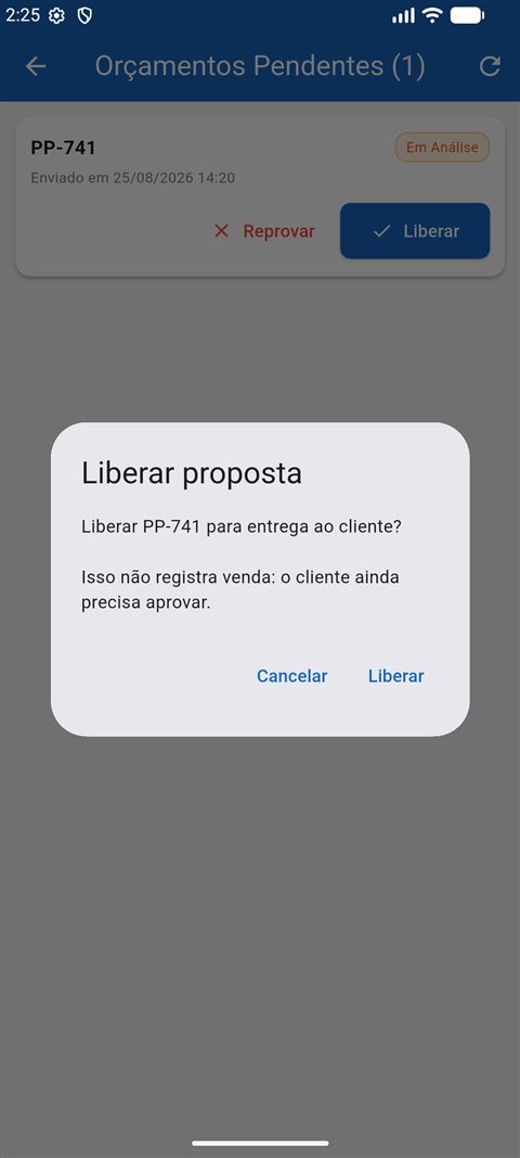 Confirmação de liberação avisando que liberar não registra venda porque o cliente ainda precisa aprovar